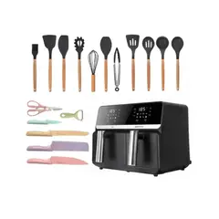INNOVA - Freidora De Aire Nobelsound Air Fryer Doble Bandeja Con Utensilios