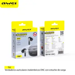 AWEI - Audifonos TWS Inalambricos T62 ENC Negro Cancelación Ruido IPX5
