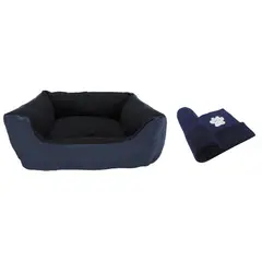 HALLY PET - Cama Gigante Impermeable Mas Cobija Grande Azul Oscuro