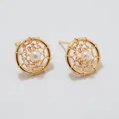 ENIGMA - Aretes topo Impacto Dorado con Perla para Mujer