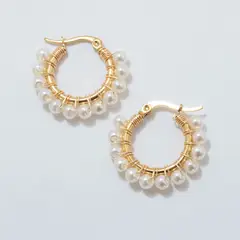 ENIGMA - Aretes Candongas Presencia Dorado con Perla para Mujer