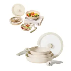 GENERICO - Set Ollas Donor 5 Piezas Cerámica Granito Marmol Antiadherente Beige