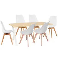 EKONOMODO COLOMBIA - Comedor Indika Macadamia 30mm blanco con 6 Sillas Milano 160x80x75 blanco