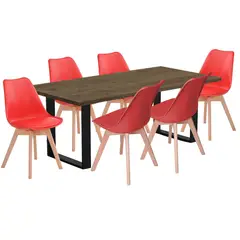 EKONOMODO COLOMBIA - Comedor Indika Beyota 30mm con 6 Sillas Milano 160x80x75 rojo