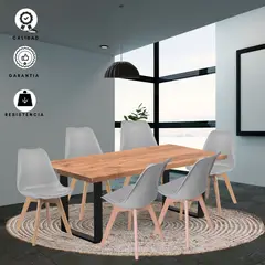 EKONOMODO COLOMBIA - Comedor Celeno Macadamia 30mm con 6 Sillas Milano 160x80x75 gris