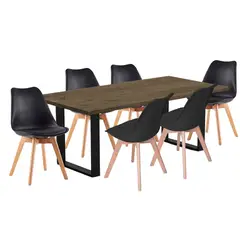 EKONOMODO COLOMBIA - Comedor Celeno Beyota 30mm con 6 Sillas Milano 160x80x75 negro