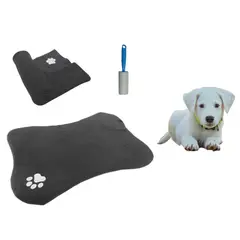 HALLY PET - Tapete Con Forma de Hueso + Cobija Mediana + Quitamotas Gris