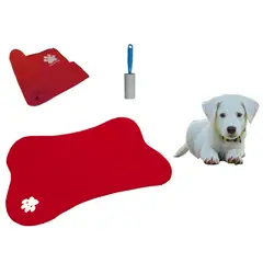 HALLY PET - Tapete Con Forma de Hueso + Cobija Grande + Quitamotas Rojo