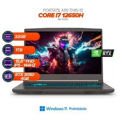 MSI - Portátil Thin 15 15B12UC-7 Core i7-12650H RTX 3050 4GB 32GB RAM 1TB SSD 15,6” FHD 144Hz