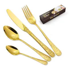 GENERICO - Juego Cubiertos Set 24 Piezas Inoxidable Dorado Diseño B