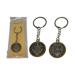 MAZUGI - Llavero Católico duraderos De Medalla de San Benito metálico