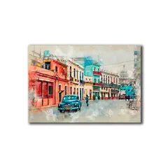 HOGAR VENECIA - Cuadro Decorativo Calle Cuba M 70x45 cm - impresion en Tela Poliester
