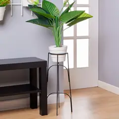 REJIPLAS - Soporte piso arco alto con matera plastificado Negro