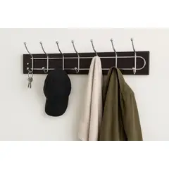 GENERICO - Perchero Fijo Para Pared 7 Ganchos Cromados Sobre Madera Wengue