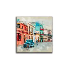 VENECIA - Cuadro Decorativo Calle Cuba L 60x60 cm - Colores Vivos impresion Tela
