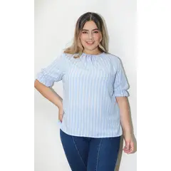 L Y H - Blusa Para Mujer Manga Corta Celeste Marca L&H