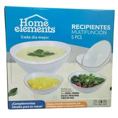 HOME ELEMENTS - Set X 5 Recipientes Tazas Bowls Vitrocerámica
