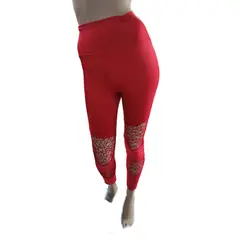 VIA7 - Leggins de moda talle alto rojo con malla en las piernas
