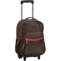 ROCKLAND - Mochila con ruedas doble manija PINKLEOPARD 17 pulgadas