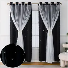 ONE PIXEL - Cortinas Diseño Estrellas Blackout Con Velo 127 x 214cm X2 UND