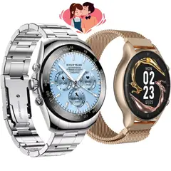 MOBULA - Combo Smartwatch Para Pareja R1 Rosa Classic + Sk9 Plateado