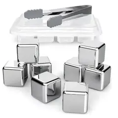 AMERICAN GENERICS - Set X8 Cubos De Hielo Reutilizables Acero Inoxidable + Pinza