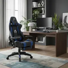 JYM - Silla Gamer Profesional Premium Cuero PU 170º Reclinable - Azul