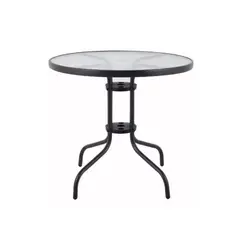 HOME COLLECTION - Mesa Redonda De Terraza Con Vidrio Templado 60x70 Cm Negra