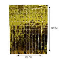 GENERICO - Cortina Metalizada Cuadros Dorada 1 metro x 2 metros