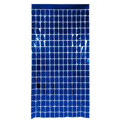 GENERICO - Cortina Metalizada Cuadros azul 1 metro por 2 metros