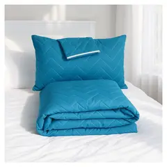 HOGARETO - Protector colchón Cama Semidoble + 2 Fundas de Almohada Color Turquesa