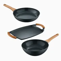 BERGNER - Set x3 Fusión Sartén 28 cm Asador 37x25 cm y Wok 26 cm Alum Forjado