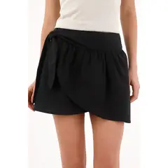 TOPMARK - Falda corta con tapa cruzada negra para mujer