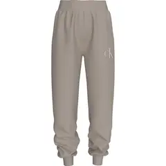 CALVIN KLEIN - Pantalón beige de chándal de felpa con monograma