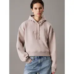CALVIN KLEIN - Buzo beige holgado con capota y monograma