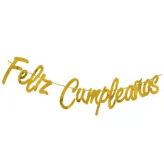 GENERICO - Festón Feliz Cumpleaños Letra Cursiva Escarchado