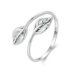 ALHAJAS - Anillo Argolla Ajustable Para Mujer Hojas En Plata 925