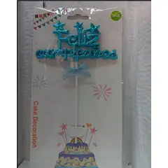 GENERICO - Topper metalizado feliz cumpleaños azul celeste