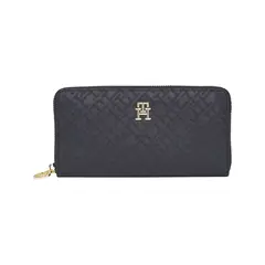 TOMMY HILFIGER - Billetera azul con monogramas TH y cremallera
