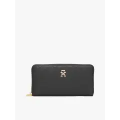 TOMMY HILFIGER - Billetera negra con monogramas TH y cremallera