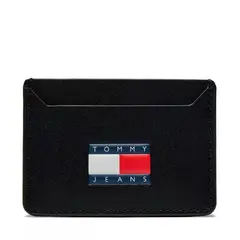 TOMMY HILFIGER - Tarjetero negro Heritage de cuero