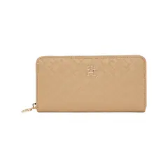 TOMMY HILFIGER - Billetera beige con monogramas TH y cremallera