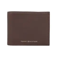 TOMMY HILFIGER - Billetera marrón plegable de cuero de gran calidad