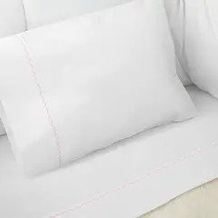 LILE - Juego de Sábanas Blanco para Cunas Borde Rosado