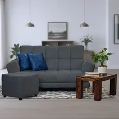 GENERICO - Sofá Cama AMAIKA Tipo Ocean Gris Oscuro con Cojines y Puff