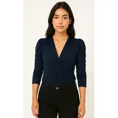 MOLGOA - Body Escote Cruzado en V Manga Bombacha - Amazonico