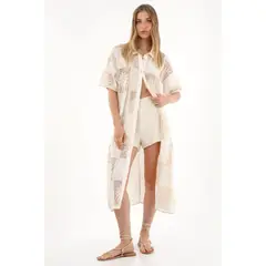 TENNIS - Camisa larga con mix de telas crudo para mujer