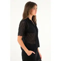 TENNIS - Camisa tipo bowling en encaje negra para mujer