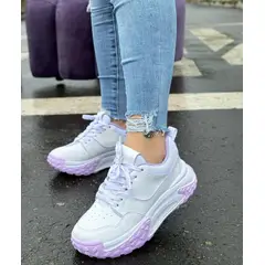 GENERICO - Tenis Blanco Lila Dama Zapatillas Zapatos Lindos Moda Casual