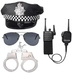 GENERICO - Disfraz Policía Kepis, Gafas, Esposas, Radio 4 Piezas